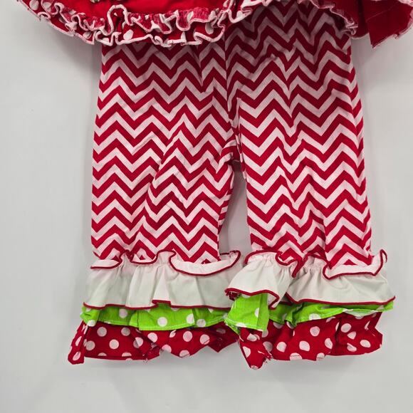 Smocked A Lot Vintage Baby Girl Santa Smocked Neck Ruffle Chevron Outfit 18M - Picture 8 of 9
